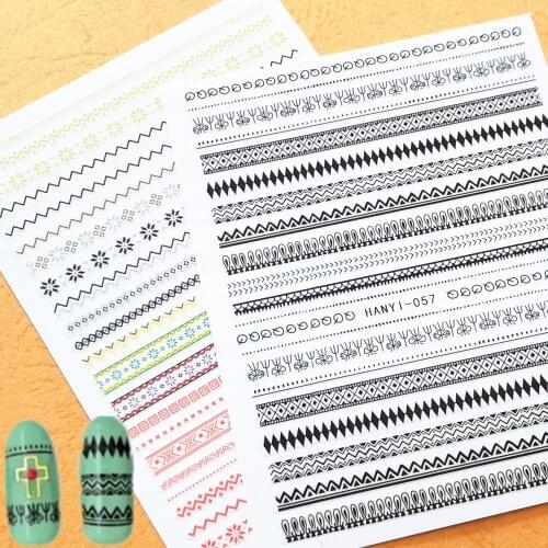 Newest HANYI-127 3d nail manicure black curved lines pattern nail decals template DIY decorations accessory