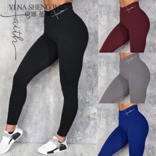 New Black Fitness Push Up Leggings Women Elastic Slim Sports Letters Print Leggings Female High Waist Seamless Workout Gym Pants