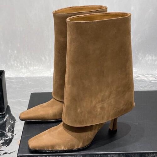 New Fashion Solid High Heels Leather Boots Brand Design Point Toe Women Shoes Luxury Ankle Slip-On Female Boots