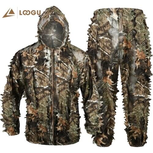 LOOGU 3D Maple Leaf Polyester Hunting Clothes Men Ghillie Suit Outdoor Training Hunting Equipment Birdwatch Jacket and Pants