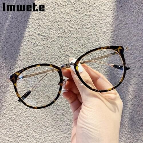 Imwete New Optical Glasses Frame Women Men Oversized Round Eyeglasses Metal Frames Computer Gaming Spectacles Fake Black Glass