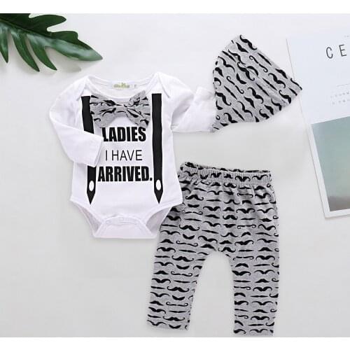 Wholesales Baby boys clothes Ladies I Have Arrived Romper+Pants+Hat 3pcs set Newborn Baby girls clothing Free Shipping