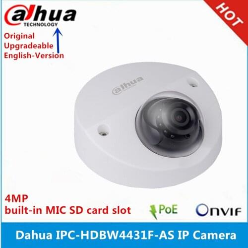 Original Dahua english version IPC-HDBW4431F-AS IP Camera 4MP IK10 IR20m IP67 built-in MIC SD card slot Mini Dome Network Camera