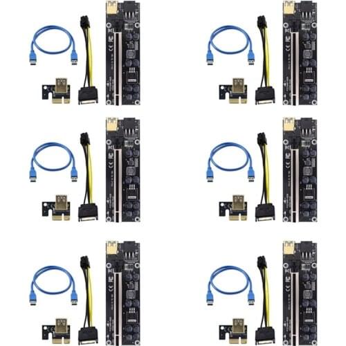 NEW-6Pcs PCI-E Riser 009S Plus Card PCIE PCI E Extender GPU X16 USB 3.0 to 6Pin Adapter Cable Riser for Video Card Mining
