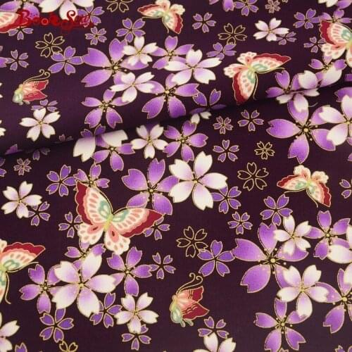 Booksew High Quality Purple Linen Gold Powder Flower And Butterfly Crafts Curtains Table Cloth Decoration Art Work Patchwork
