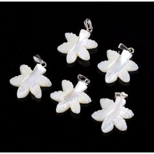 Natural Shell pendant white color maple leaf shape sold per pc DIY jewelry