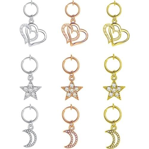 Explosion style simple belly button button zircon diamond-free perforated umbilical ring five-pointed star love moon set