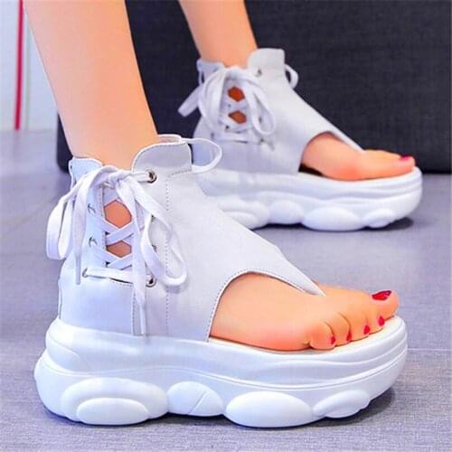 Womens Roman Gladiator Sandals Flip Flops Thongs High Heel Platform Chunky Summer Punk Goth Creepers Comfortable Casual Shoes