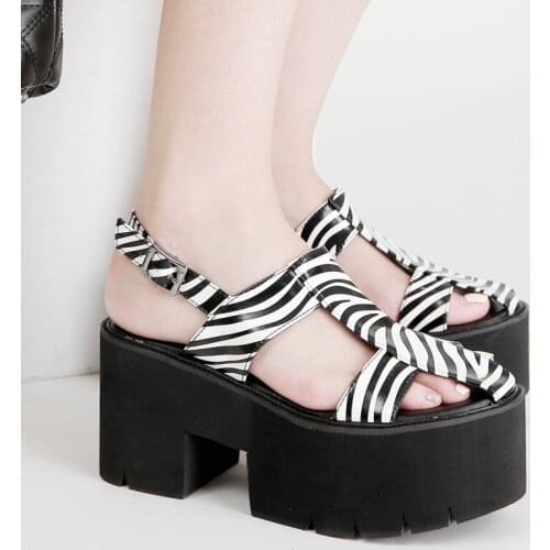 Fashion Trend Leopard Zebra Print Roman Sandals Summer New All-Match Thick-Soled Increase Ladies Sandals