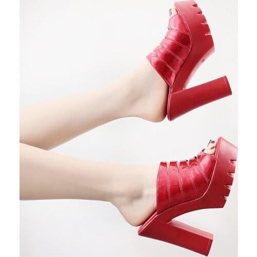 Fashion flip flop 13cm crude with super high heel patent leather sandals and slippers large small size womens slippers 32,33,43