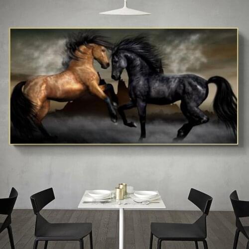 Modern Animals Posters and Prints Wall Art Canvas Painting Two Horses Dancing Pictures for Living Room Home Decor (No Frame)