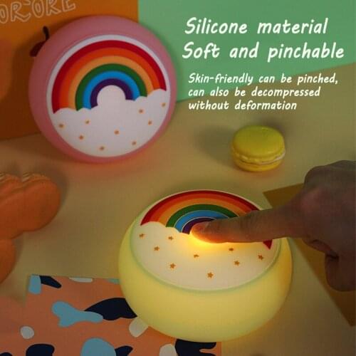 Creative Rainbow Cartoon Usb Charging Silicone Pat Night Light 3 Color Induction Sleep Desk Lamp Bedroom Decoration