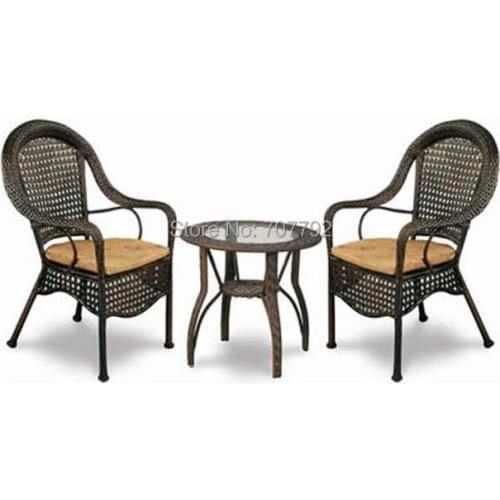 Outdoor Rattan Patio Furniture Dining Table with 2 Chairs