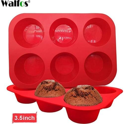 WALFOS 1 piece Cake Tools Fondant Bakeware Silicone Metal Non-Stick 6 Cups Cupcake Baking Tray Mousse Cake Mold Muffin Pan