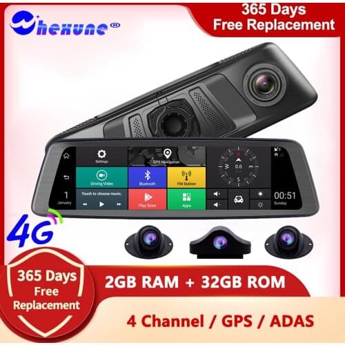WHEXUNE 10" 360° Panoramic Parking 4 Cameras Car Dash Cam ADAS 4G WiFi Car DVR Video Recorder FHD 1080P Rearview Mirror Dashcam