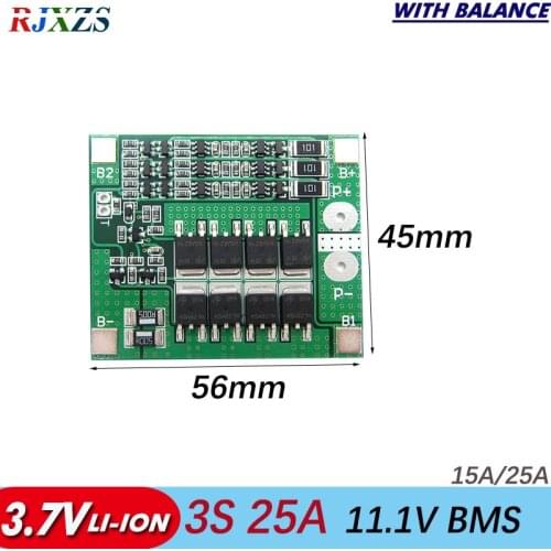 3S 25A Li-ion 18650 BMS Battery Protection Board PCM with Balance for Lithium ion Lipo battery cell pack