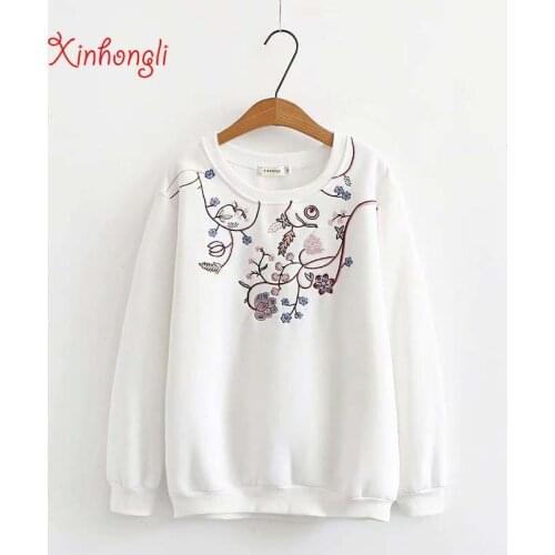 Plus size embroidery O-neck women loose fleece Sweatshirt 2020 new autumn winter casual ladies pull hoodies coat female oversize