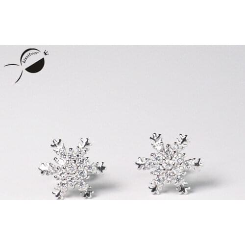 S925 Sterling Silver Stud Earrings Flower Snow elf Micro Women Earrings Jewelry Party Silver Female Rhinestones Stud Earring