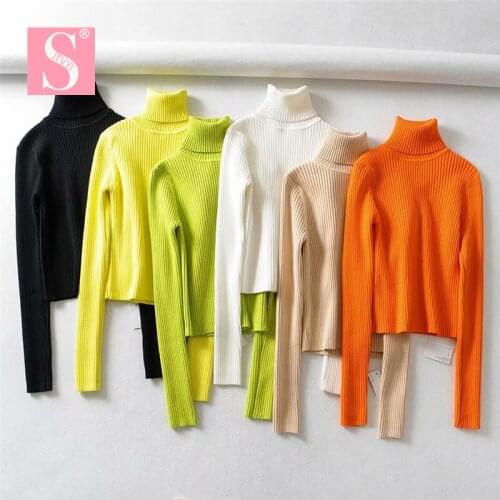 STVY 2020 Winter Autumn Sweaters Women Fashion Sexy Solid Turtleneck Sweater Slim Long Sleeve Knitting Pullovers Top
