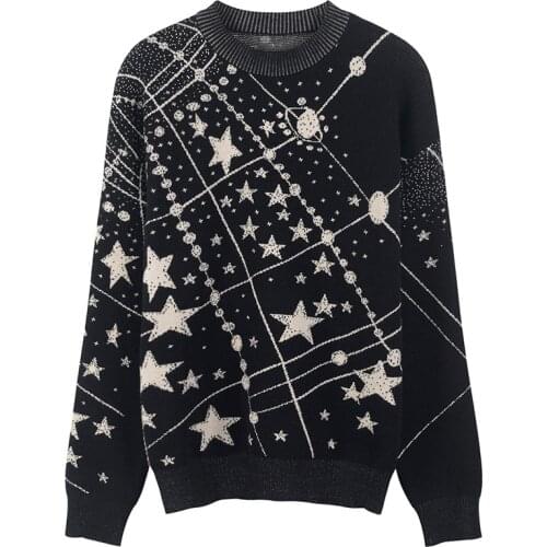 2020 Vintage Galaxy Star Pattern Sweater Women Tops Long Sleeve Jumpers Knitted Winter Ladies Jacquard Sweaters Pullovers Retro