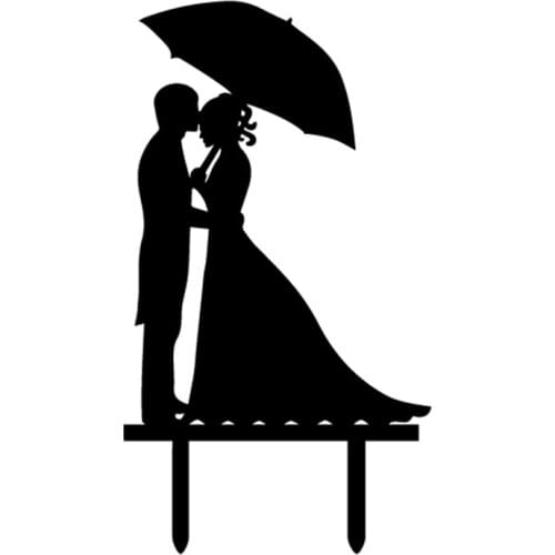 1PCS The Bride and Groom Carry an Umbrella Black Acrylic Cake Toppers Gold Cake Stand Wedding Anniversary Party Cake Decorations
