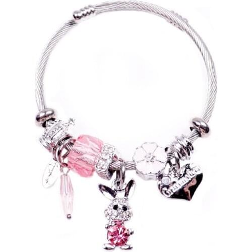 1 Pcs/Lot Ipridy 2020 new Pando Series Pink Glass Beads Bracelet diy Rabbit Pendant Fashion Cute Bracelet