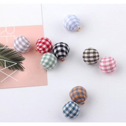 10pcs Diy Earring Bracelet Making Handmade Korean Ball Pendant Plaid Fabric Covered Beads Charms Round Jewelry Accessories Women