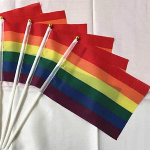 2018 new 1 pc Rainbow flag Hand Waving Gay Pride LGBT parade Les Bunting 14x21cm