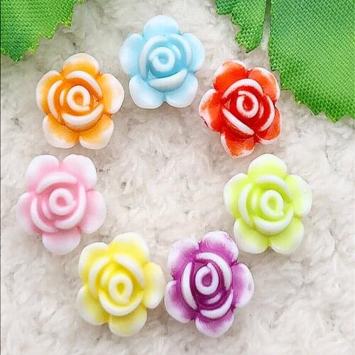 30pcs 14mm Flat Back Resin Flower Scrapbook 3D Resin Rose DIY Fine Decoration