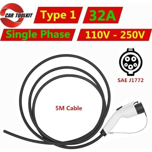 32A Type 1 EV Charger Plug SAE J1772 Convertor Adapter EVSE Electric Vehicle Car Charging Single Phase 110V-250V with 5M Cable