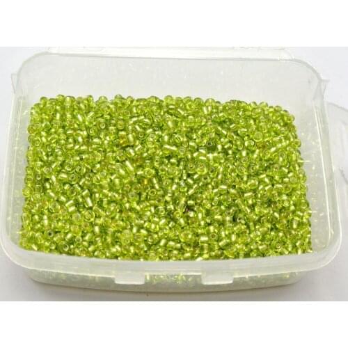 5000 Glass Seed Beads 2mm silver lined Light Green + Storage Box