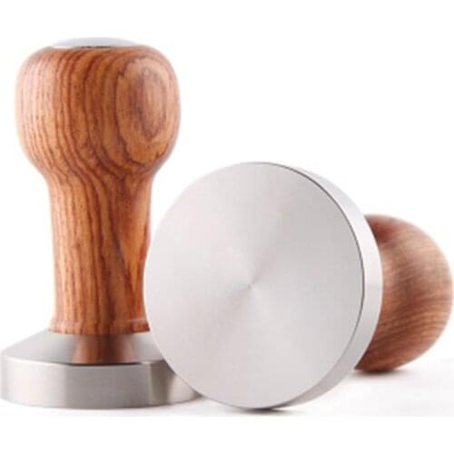 51mm 58mm Coffee Tamper Wooden Handle Espresso Powder Flat Press Hammer 304 Stainless Steel Food Grade Coffee Tools Coffee ware