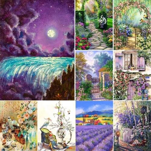 5D DIY Diamond Painting Purple Landscape Town Painting Square/Round Diamond Mosaic Inlaid Embroidery Home Decoration New2021