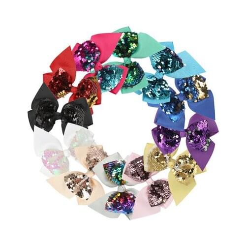 4.5 inch Big Sequin Grosgrain Ribbon Hair Bow Alligator Clips Barrette Bowknot Headwear Children Girls Hair Accessories