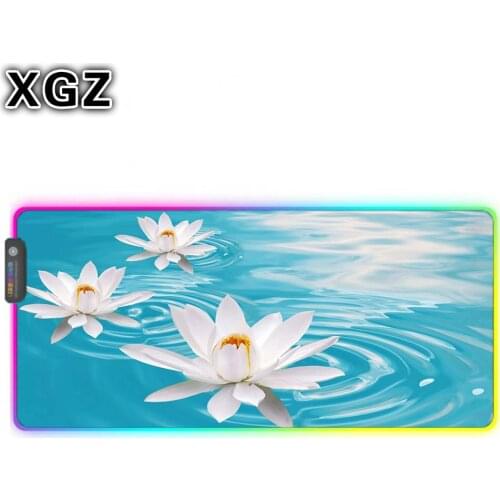 XGZ Large Mouse Pad RGB Landscape Lake Lotus Game Accessories Mouse Pad Luminous LED Computer Keyboard USB Interface Desk Mat