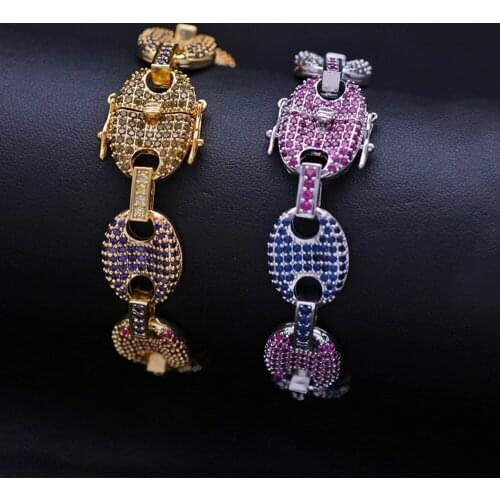 Hip Hop 12MM Colored Crystal Cuban Link Bracelet Iced Out Mens Copper Material Gold Silver Color Chain Bracelet Fashion Jewelry