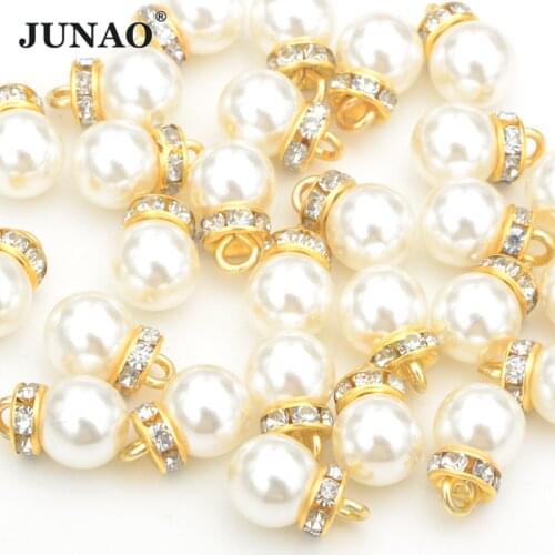 JUNAO 20pc 8 10 12mm White Sewing Pearl Beads Sew On Rhinestones Round Hanging Imitation Pearls Applique for Dress Jewelry Craft