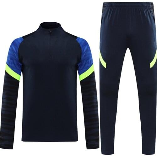 Black Nayy Football Wear Training Team Clothes Polo Long Pants Soccer Uniforms Jacket Set