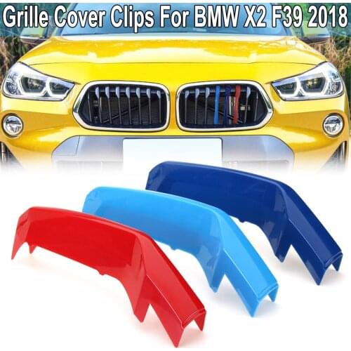 For BMW X2 F39 2018 M 3D Car Front Grille Grill Cover Trim Clips Strips Moulding Trim Strip Power Performance Accessories