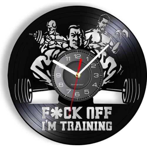 F- Off I'm Training GYM Inspirational Quote Wall Art Bodybuilders Clock Fitness Room Wall Sign Crossfit Vinyl Record Wall Clock