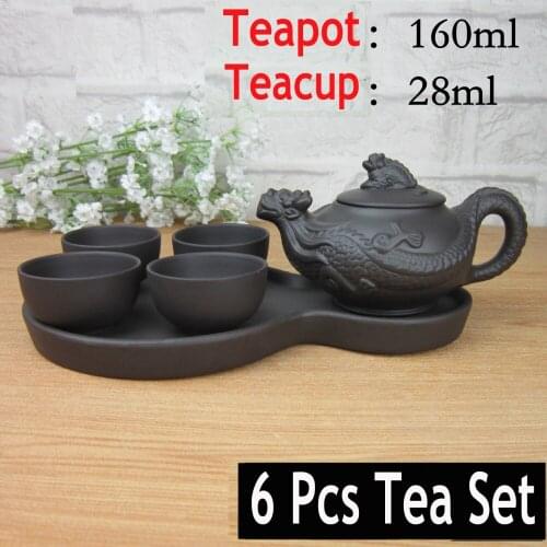 Hot Sale 6 Pcs Kung Fu Tea Set [1 Teapot+1 Tray +4 Cups] Travel Chinese Porcelain Sets Ceramic Gongfu Yixing Clay Tea Service