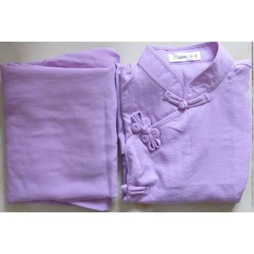 Customize short sleeve Linen summer women wudang kung fu suits tai chi uniform lay meditation zen clothing black/blue/purple