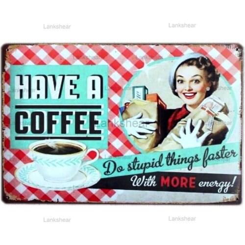 Food Iron Painting Lucky Cup Coffee Vintage Pictures Metal Tin Sign Kitchen Bar Cafe Pub Plates Art Poster Decoration 20X30Cm