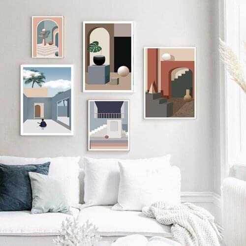 Morden Architectural Design Canvas Wall Art Abstract Art Canvas Poster Simple Morandi Living Room Painting Canvas Picture