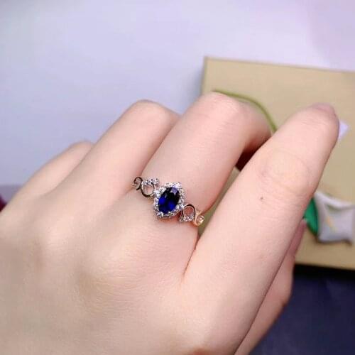 0.6Ct Natural Sapphire Ring for Women Party Fine Jewelry S925 Real Blue Gemstones With Certificate September Birthstone 4*6MM