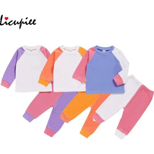 2 Pieces Baby Suit Set, Girls Round Neck Long Sleeve T-shirt and Trousers, Pink/purple/orange 0-2 Years