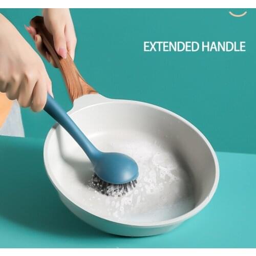 Kitchen Cleaning Brush Dish Pot Brush Degreasing Brushing Pot Artifact Non-Stick Oil Long-Handled Brush Kitchen Pot Clean Tool