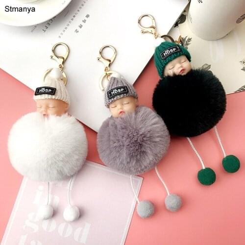 Hot Women Cartoon Sleeping Doll Plush High Quality Car Key Ring Bag Vintage Accessories New Men Best gift Jewelry K1974