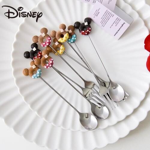 Disney Mickey Mouse Spoon Donut Stainless Steel Creative Cartoon Fruit Fork Dessert Spork Coffee Spoon Stirring Spoon
