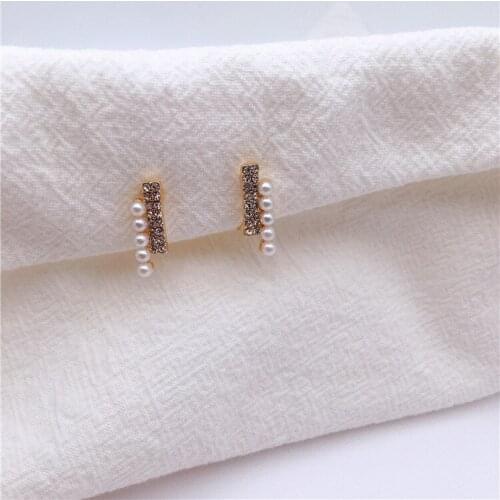 French retro micro-set flash diamond geometric pearl ear clip temperament earrings without earrings earrings earrings women